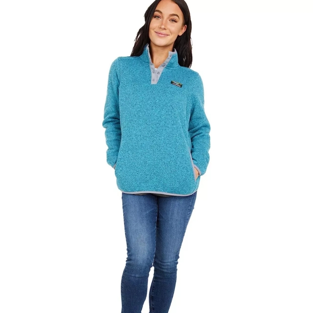 L.L.Bean L91303 Womens Blue Petite Sweater Fleece Pullover‎ Size Med